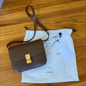 Celine Brown Box Calf Box Bag with Gold Hardware